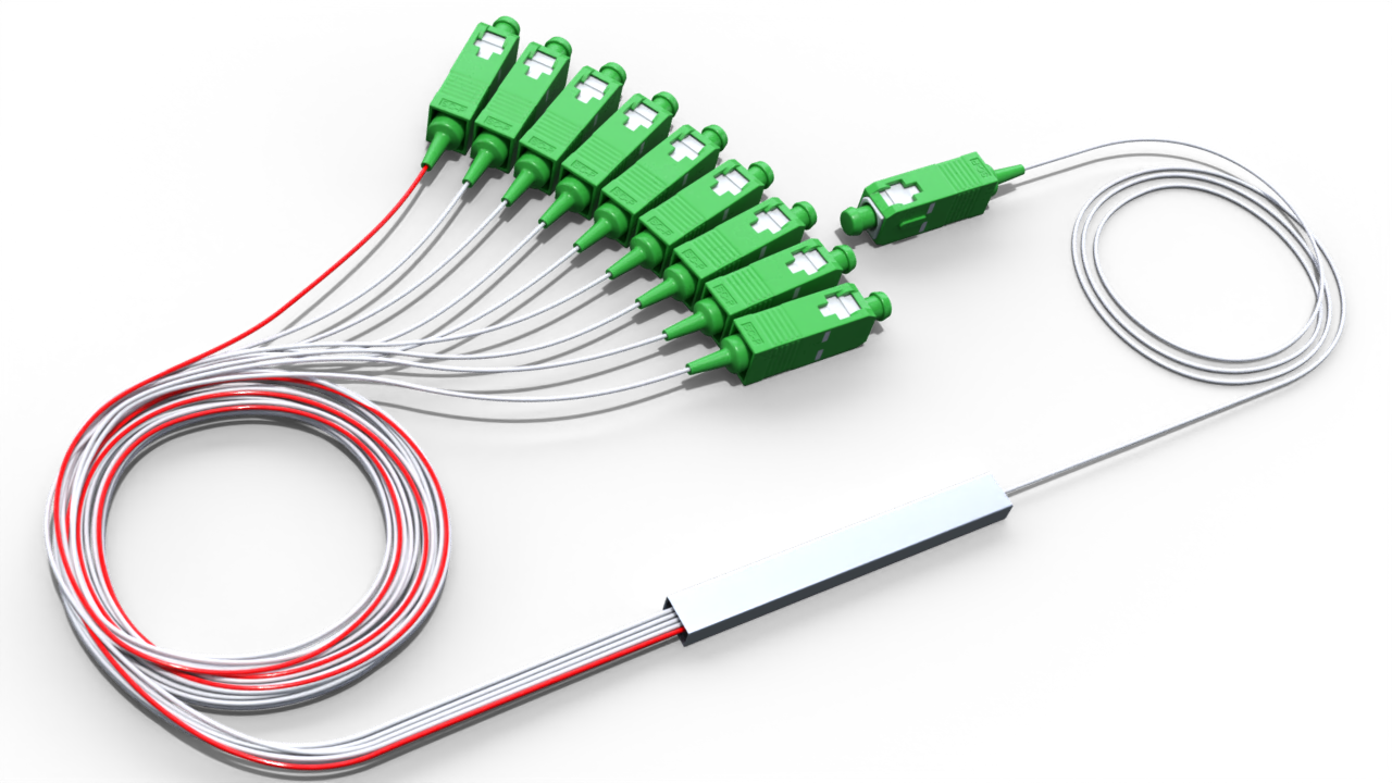 Комбинированный оптический делитель PLC 10G PON 1x9 (70:30-8) с коннектором SC/APC