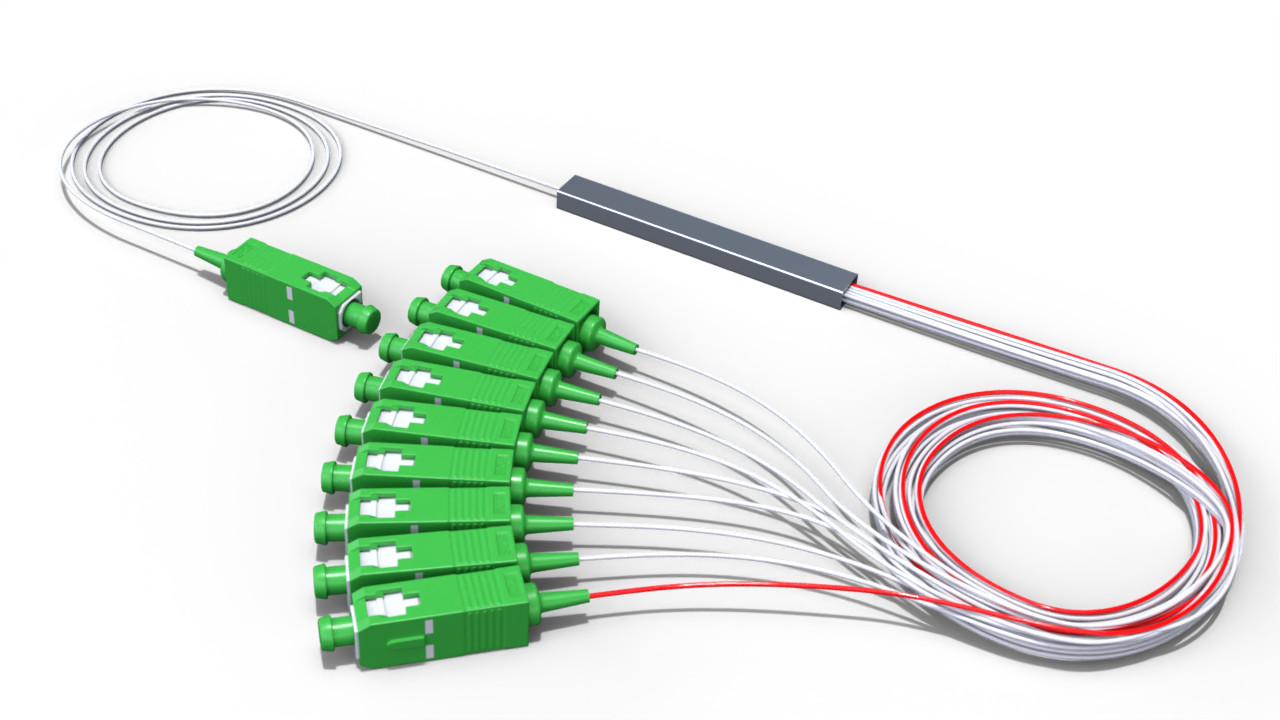 Комбинированный оптический делитель PLC 10G PON 1x9 (15:85-8) с коннектором SC/APC
