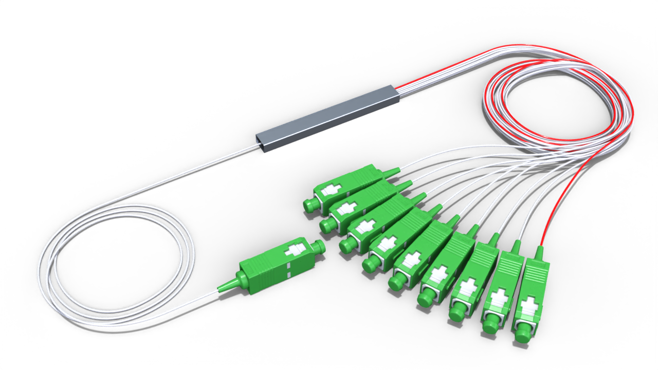 Комбинированный оптический делитель PLC 10G PON 1x9 (15:85-8) с коннектором SC/APC